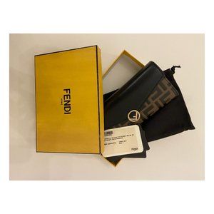 Fendi Logo Wallet Continental Black and Brown